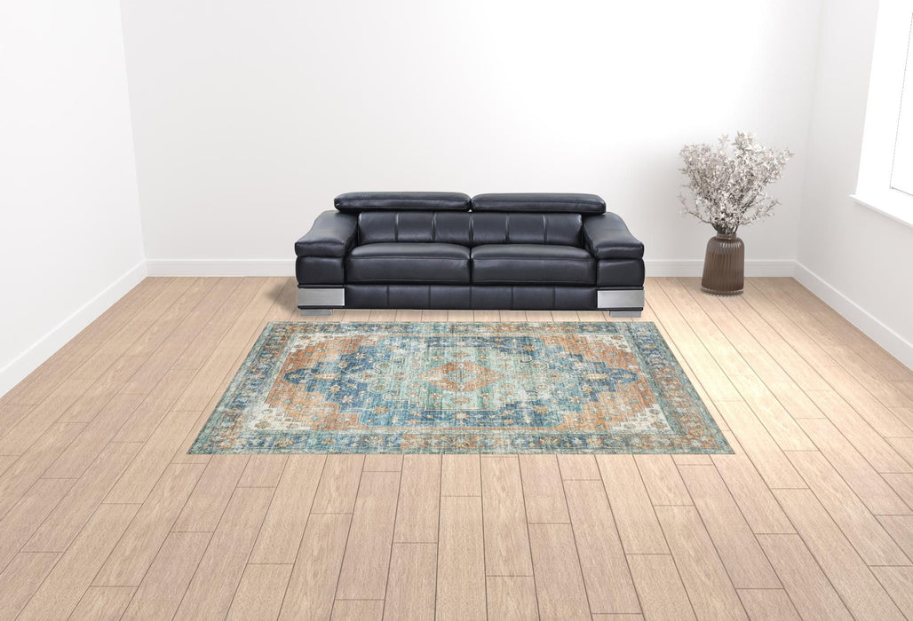 9' x 12' Oriental Power Loom Stain Resistant Area Rug - Blue