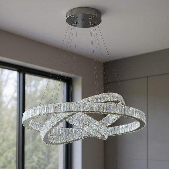 Three Light Crystal LED Dimmable Chandelier - Silver / Clear
