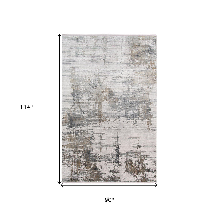 8' X 10' Contemporary Abstract Area Rug With Fringe - Ivory