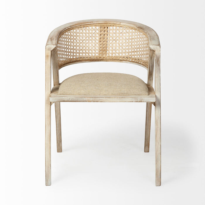 Upholstered Linen Curved Back Dining Room Arm Chair - Natural