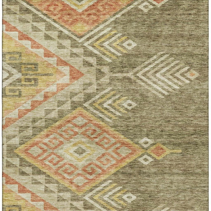 10' X 14' Geometric Washable Area Rug With UV Protection (684106) - Green / Gold / Salmon