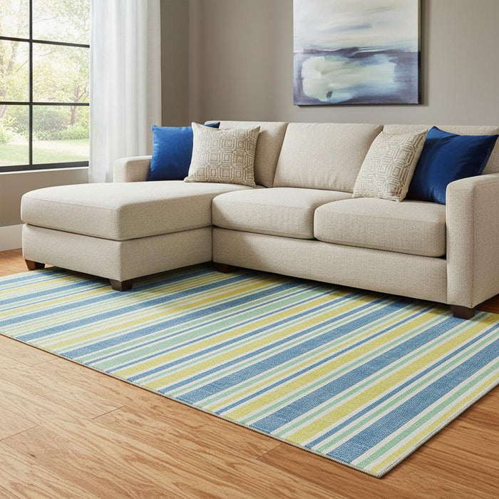 8' X 10' Striped Washable Area Rug With UV Protection (647894) - Yellow / Blue