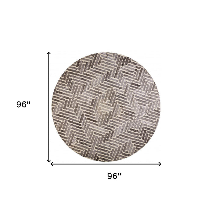 8' Round Wool Geometric Hand Tufted Area Rug - Tan And Gray