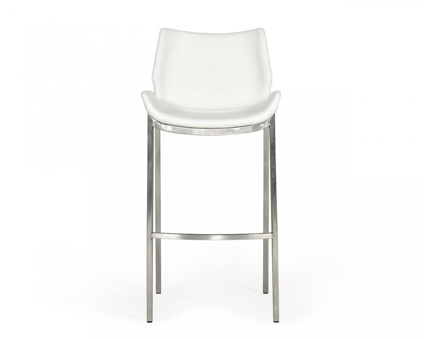 Faux Leather And Steel Low Back Bar Height Bar Chairs (Set of 2) - White And Silver