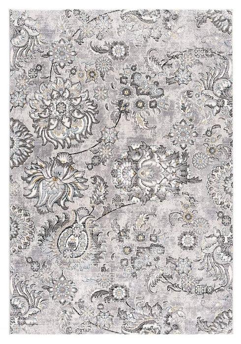 9' x 12' Floral Power Loom Area Rug - Gray And Ivory