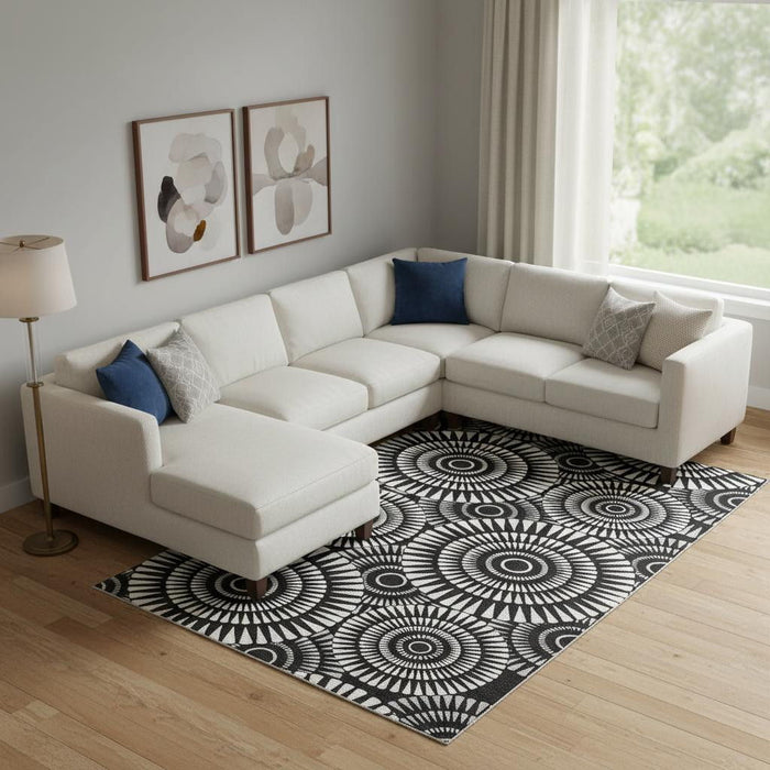 10' X 14' Geometric Washable Area Rug With UV Protection (669757) - Black / Ivory