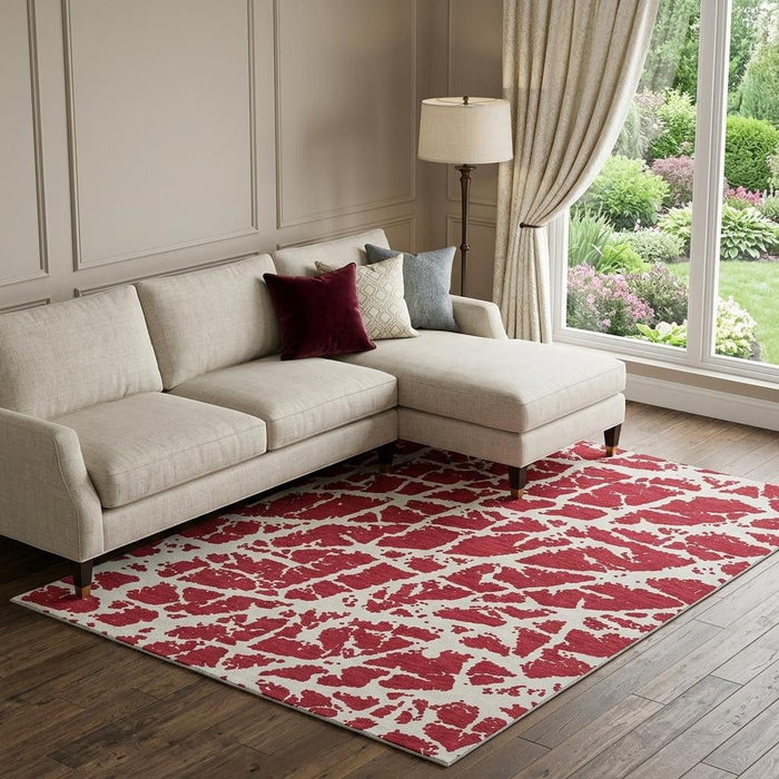9' X 12' Abstract Washable Area Rug With UV Protection (646589) - Red / Ivory