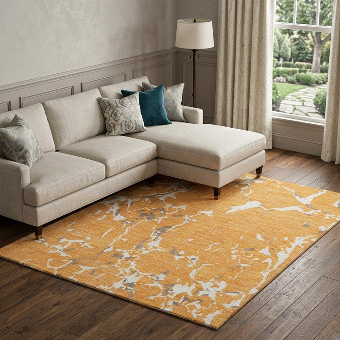 10' X 14' Striped Washable Area Rug With UV Protection (682067) - Orange / Ivory / Gray