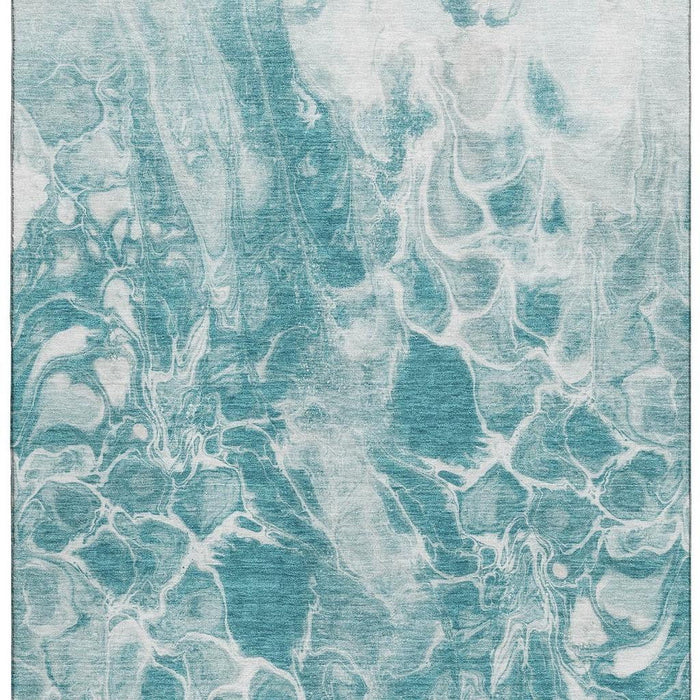 10' X 14' Abstract Washable Area Rug With UV Protection (708607) - Teal / Ivory