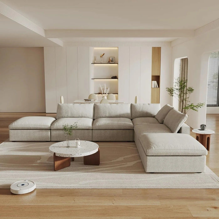 160" 2 Piece Living Room Set Blend Modular Sofa With Ottoman Storage - Khaki