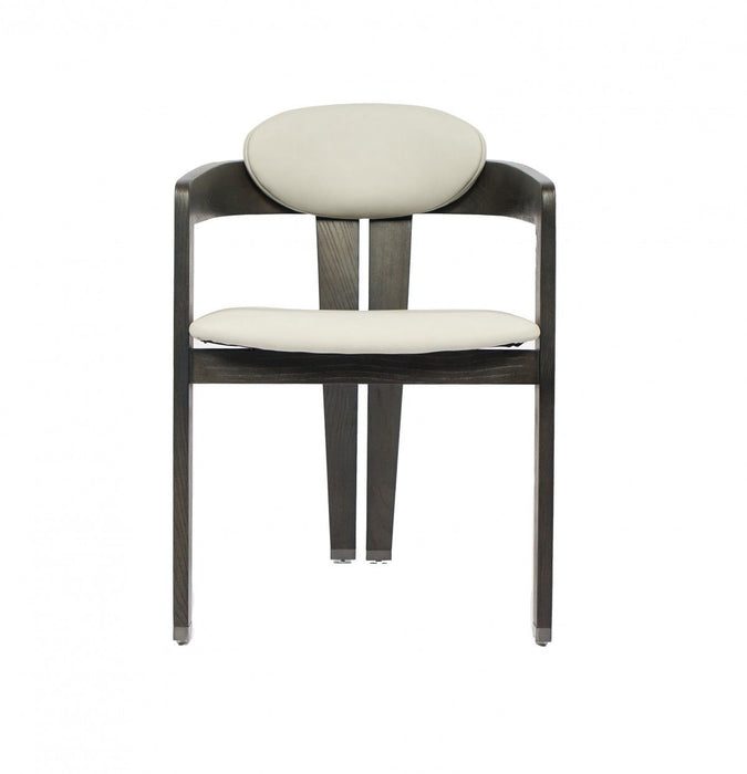 Upholstered Faux Leather Open Back Dining Arm Chair - Dark Gray