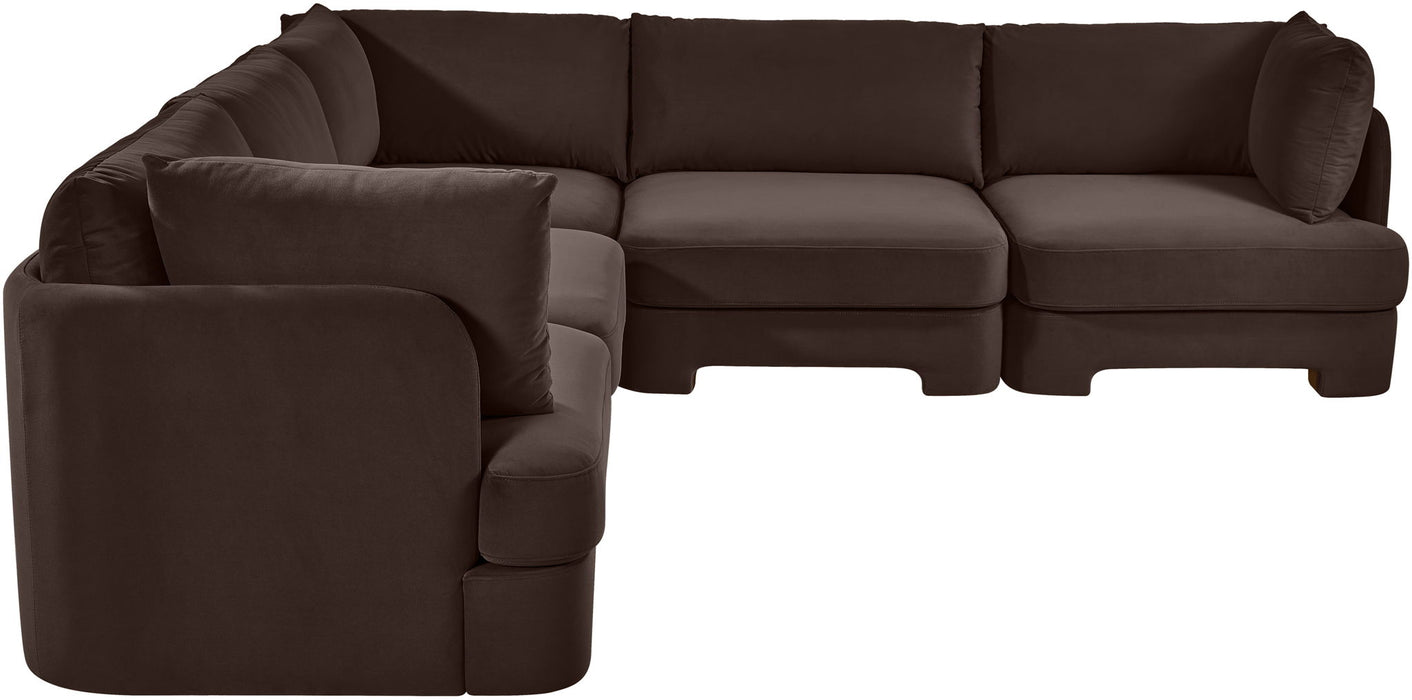 Meridian Furniture Hammond velvet performance fabric 5-piece corner sectional sofa with plush cushions and modern design.