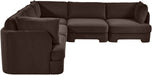 Meridian Furniture Hammond velvet performance fabric 5-piece corner sectional sofa with plush cushions and modern design.
