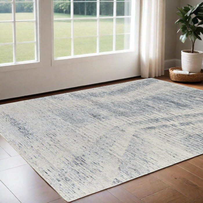 3' x 5' Abstract Hand Knotted Worn Faded Area Rug - Ivory Gray And Blue