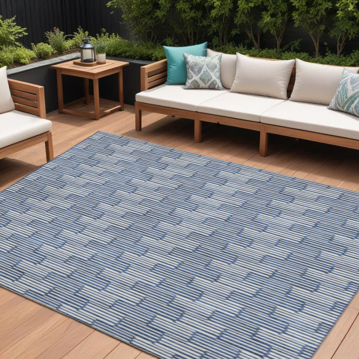 10' X 14' Abstract Geometric Washable Area Rug With UV Protection (673001) - Navy Blue / Silver