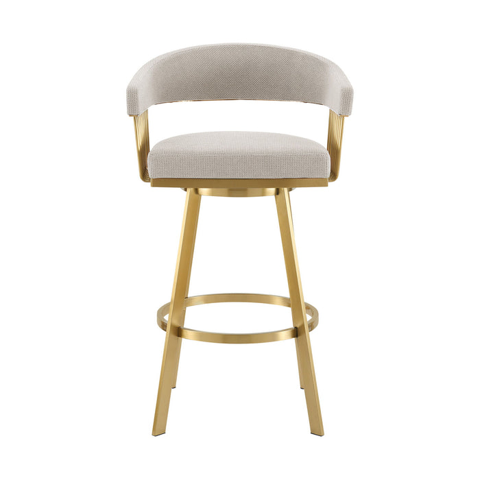 30" Contemporary Fabric And Stainless Steel Low Back Bar Height Swivel Bar Chair - Gray