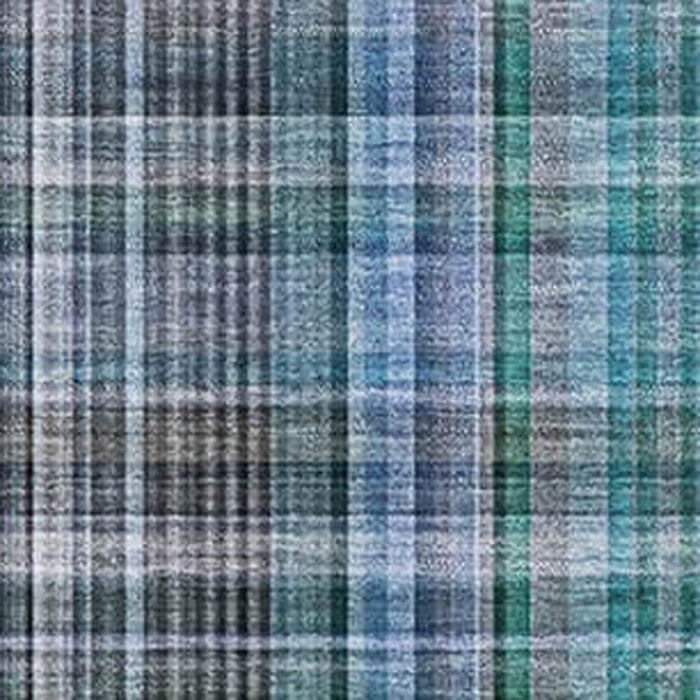 9' X 12' Plaid Washable Area Rug With UV Protection (648309) - Teal / Gray
