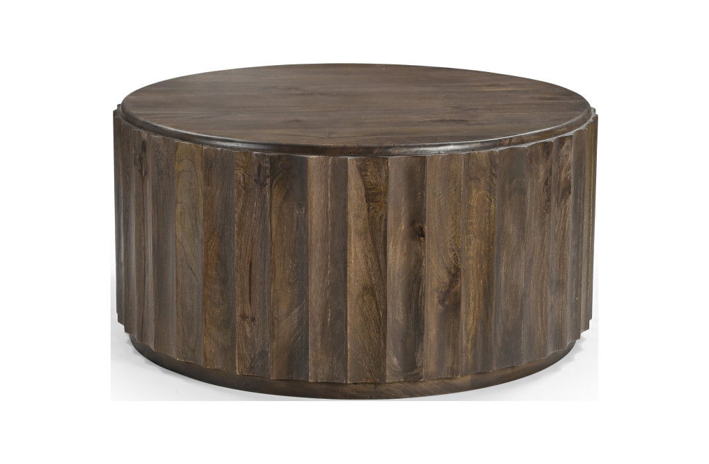 36" Solid Wood Round Drum Coffee Table - Brown