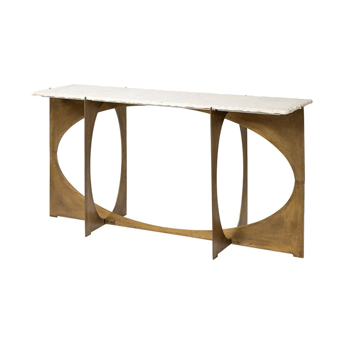 Genuine Marble 4 Legs Console Table - White And Gold