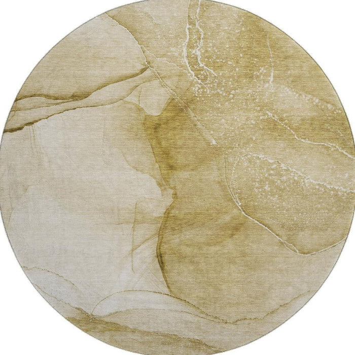 8' Abstract Washable Round Rug With UV Protection (646849) - Beige / Ivory