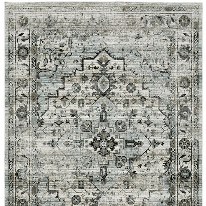 5' x 8' Oriental Power Loom Stain Resistant Area Rug - Ivory Gray Charcoal Blue And Taupe