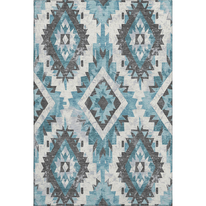 10' X 14' Southwestern Washable Area Rug With UV Protection (706613) - Teal / Charcoal / Ivory