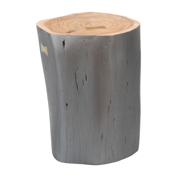 Solid Wood Round Drum End Table - Gray