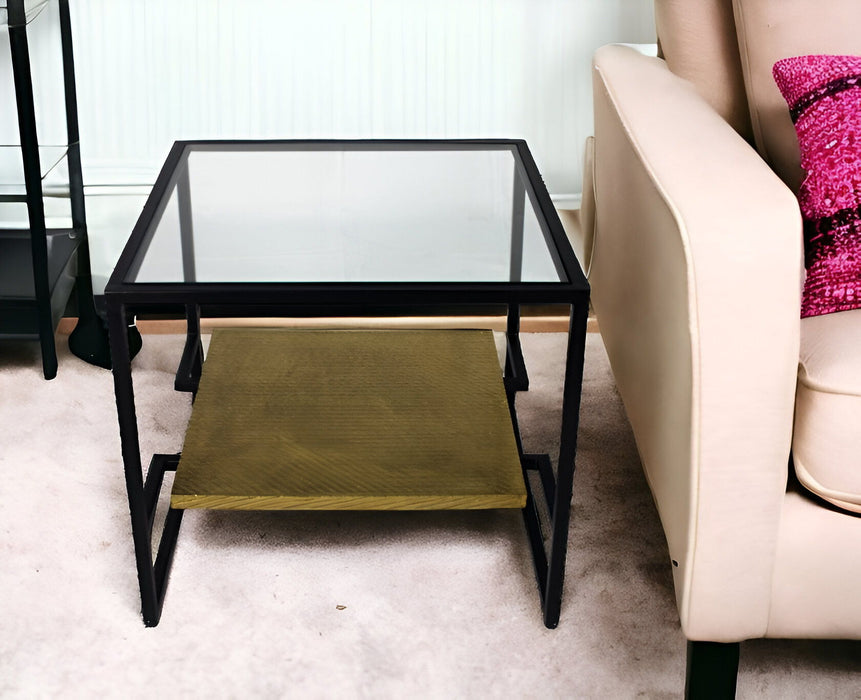 Glass Square End Table With Shelf - Bronze And Clear