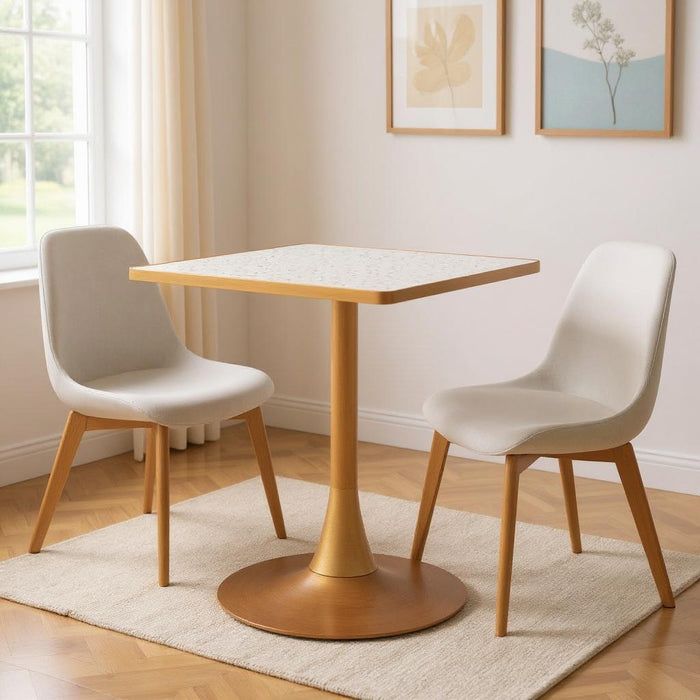 24" Wood And Steel Pedestal Base Square Dining Table - Beige / Gold