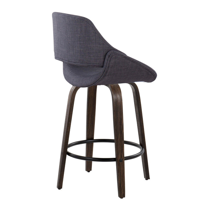 Fabrizzi - 26" Fixed-Height Counter Stool With Swivel And Round Black Metal Footrest (Set of 2) - Walnut Glazed Wood