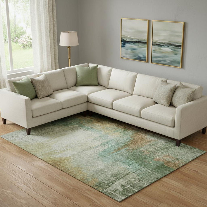 10' X 14' Abstract Washable Area Rug With UV Protection (715597) - Sage / Brown