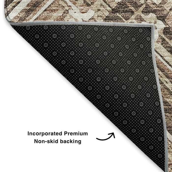 10' X 14' Chevron Washable Area Rug With UV Protection (652881) - Brown / Ivory