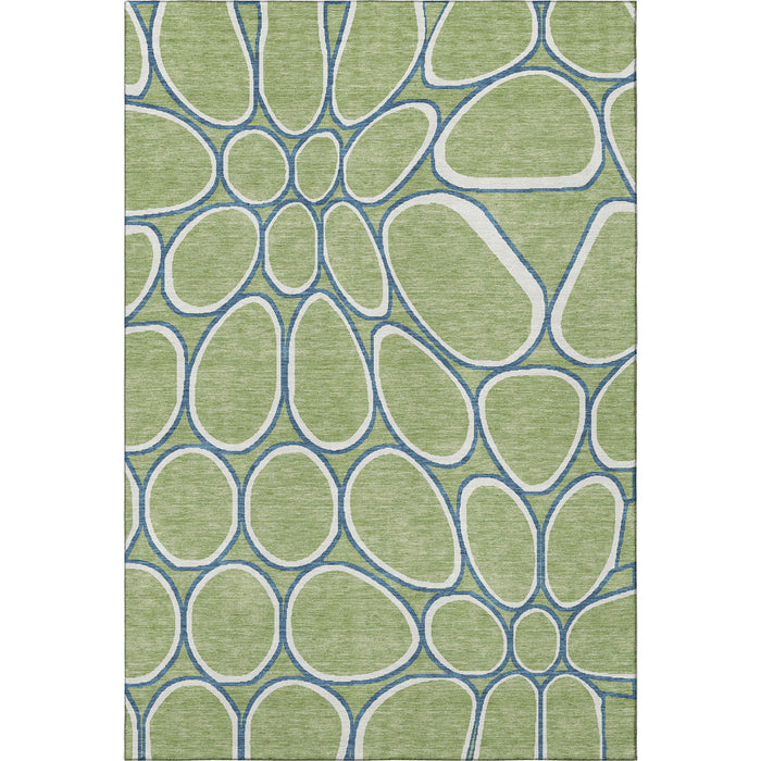 10' X 14' Geometric Washable Area Rug With UV Protection (681659) - Artichoke Green / Ivory / Blue