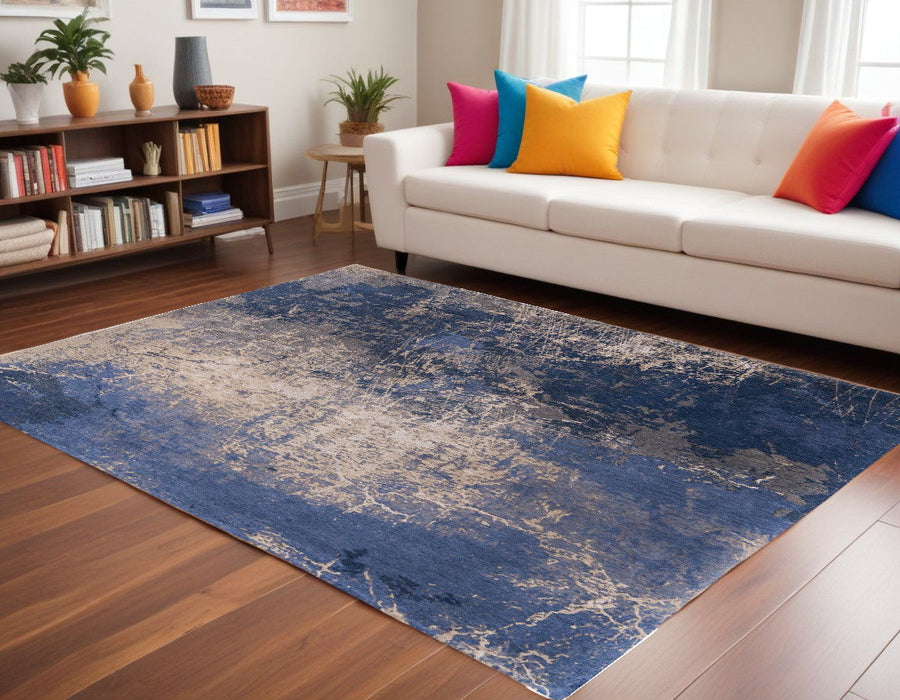 9' x 13' Abstract Non Skid Area Rug - Blue And Gray
