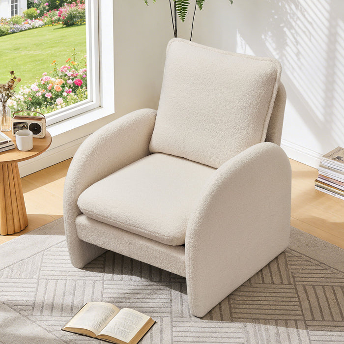 Giga modern Sherpa upholstered accent armchair with plush fabric, comfortable lounge chair for living room, bedroom, or office.