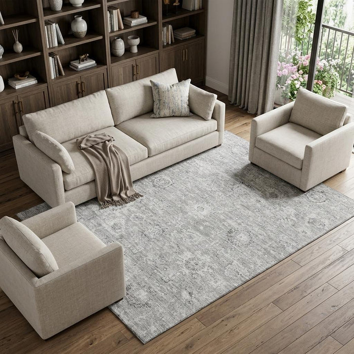 10' X 14' Damask Washable Area Rug With UV Protection (684064) - Gray / Silver