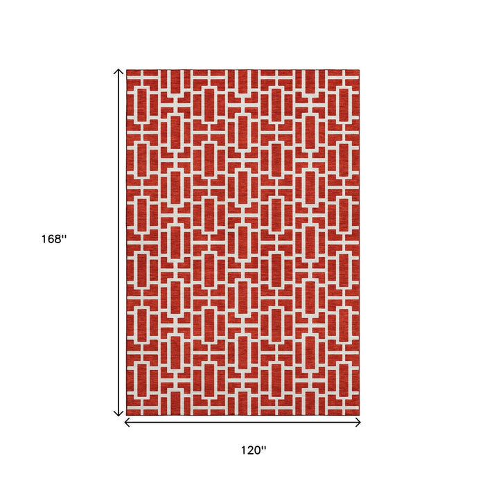 10' X 14' Geometric Washable Area Rug With UV Protection (672845) - Red / Ivory
