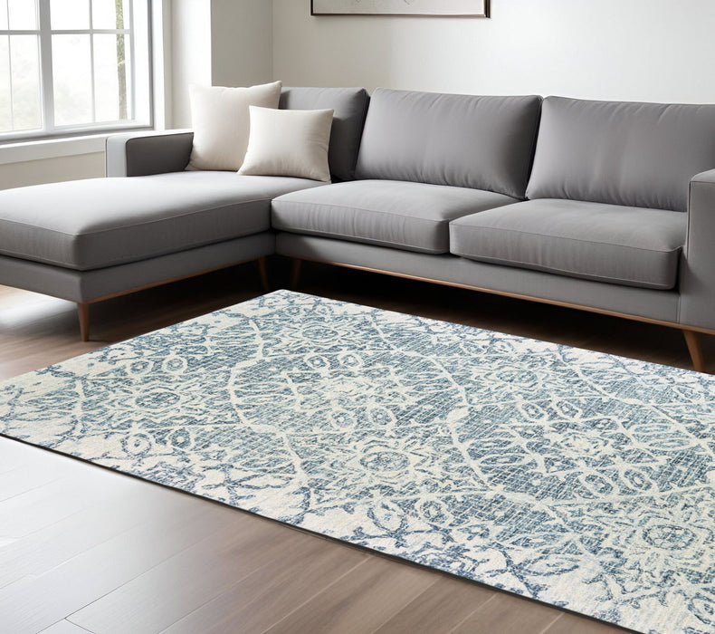 8' X 10' Wool Geometric Hand Tufted Area Rug - Blue And Ivory