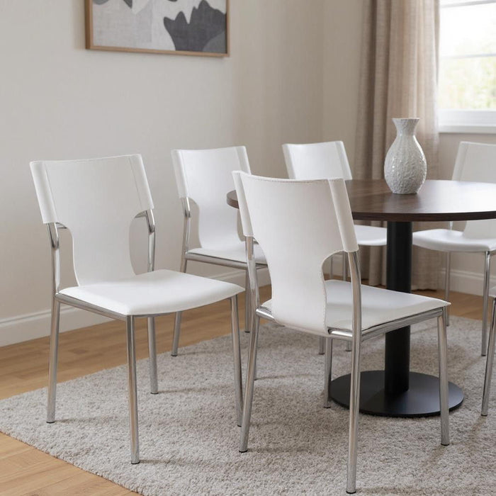 Leather Dining Side Chairs (Set of 4) - White / Silver