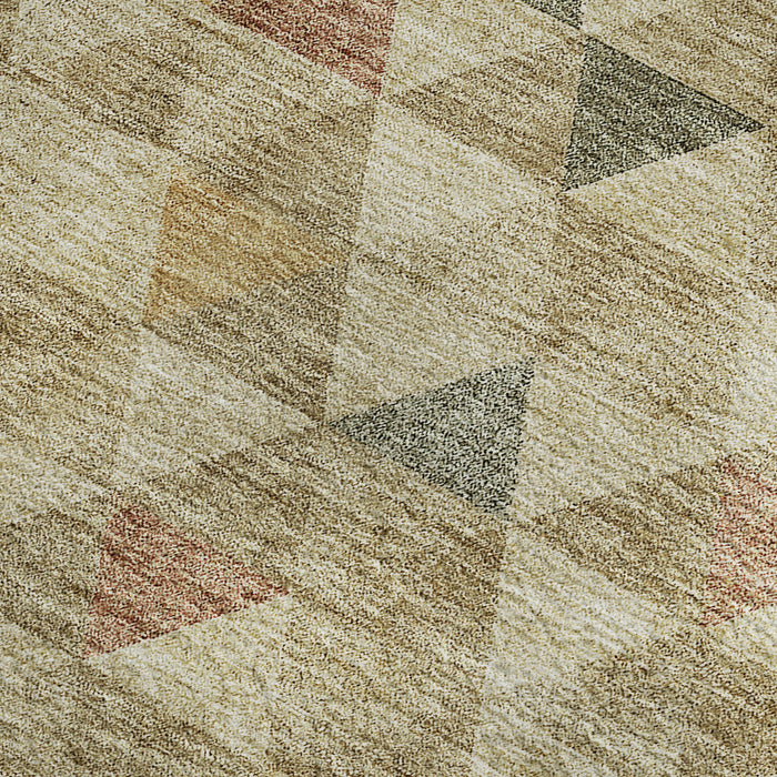10' X 14' Geometric Washable Area Rug With UV Protection (651238) - Beige / Red / Salmon