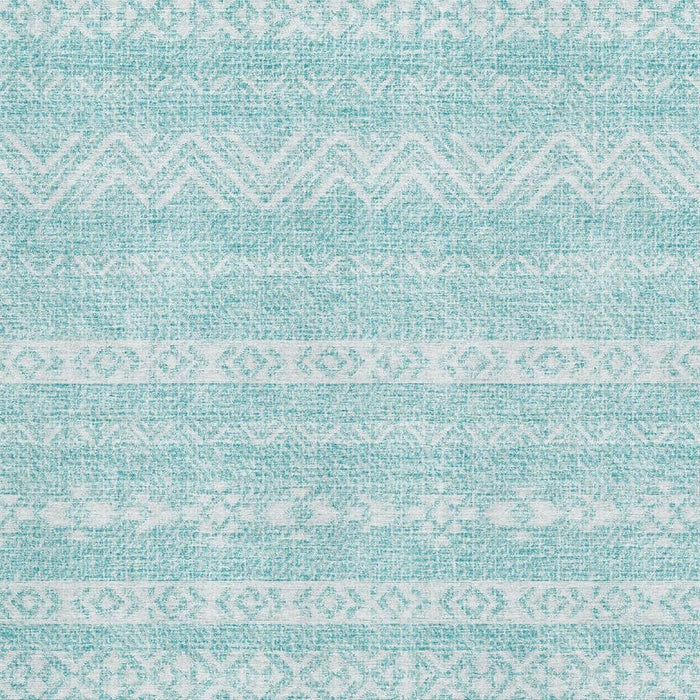 9' X 12' Southwestern Washable Area Rug With UV Protection - Teal / Ivory