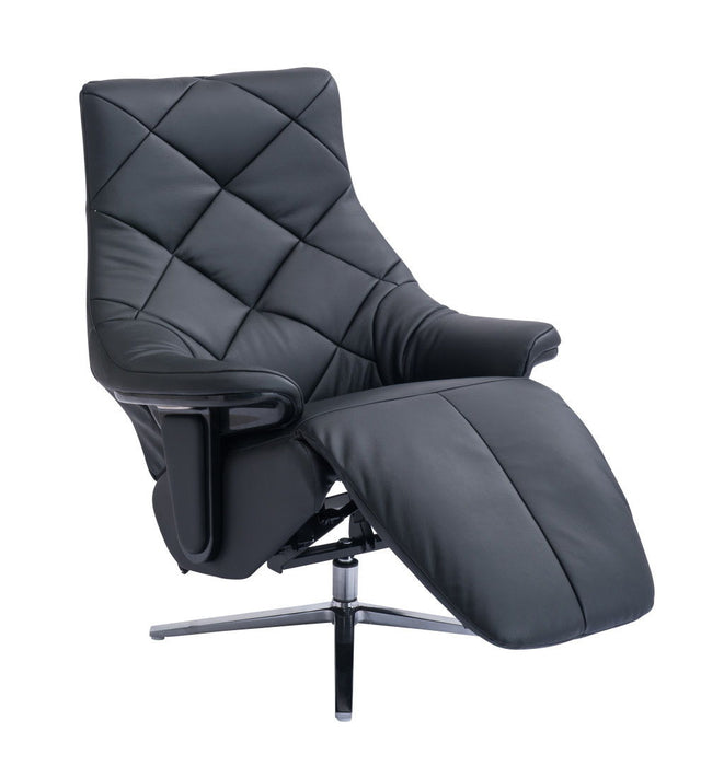 Tufted Genuine Leather Power Swivel Recliner (730545) - Black