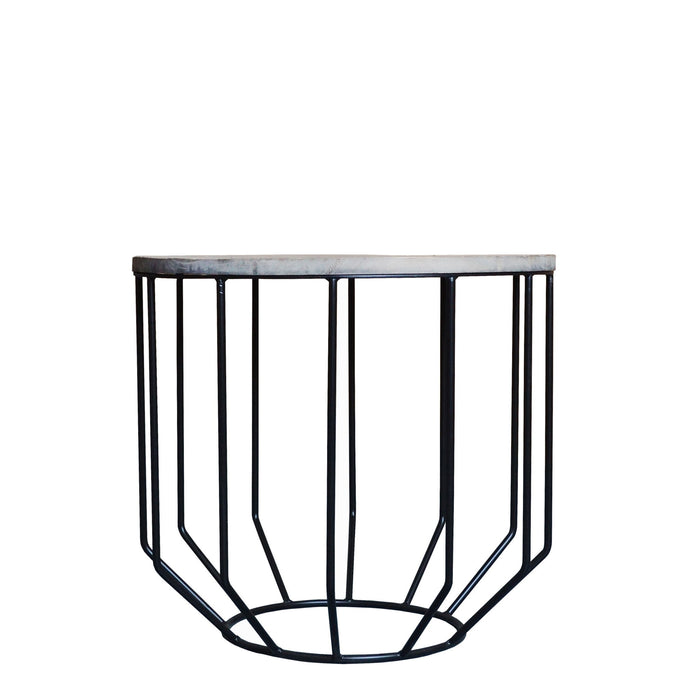 20" Solid Wood And Iron Round End Table - Black And Gray