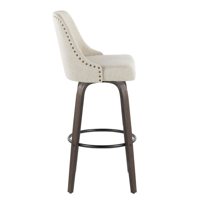 Marcel - 30" Fixed-Height Barstool With Swivel And Round Black Metal Footrest (Set of 2) - Walnut Glazed Wood