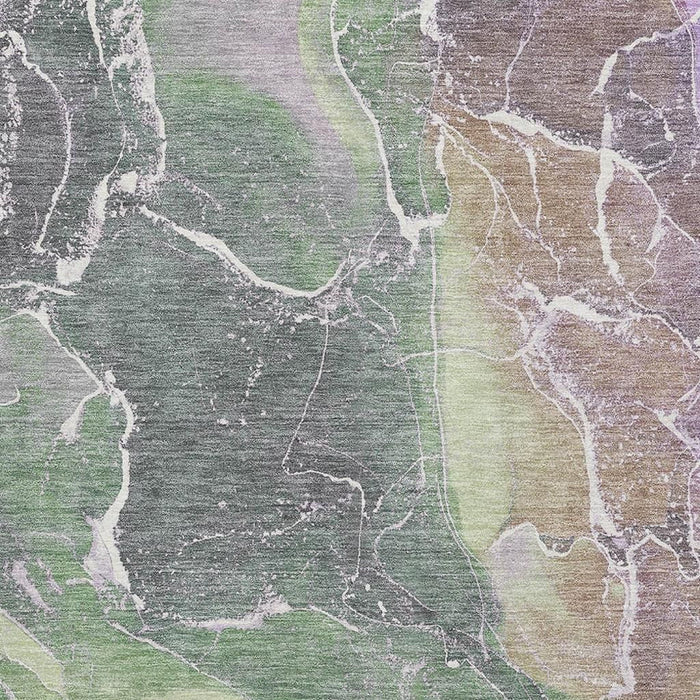 10' X 14' Abstract Washable Area Rug With UV Protection (701213) - Green / Purple / Gray