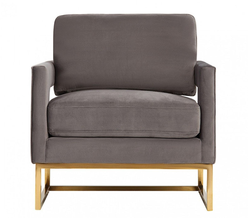 34" Velvet Arm Chair - Gray And Gold