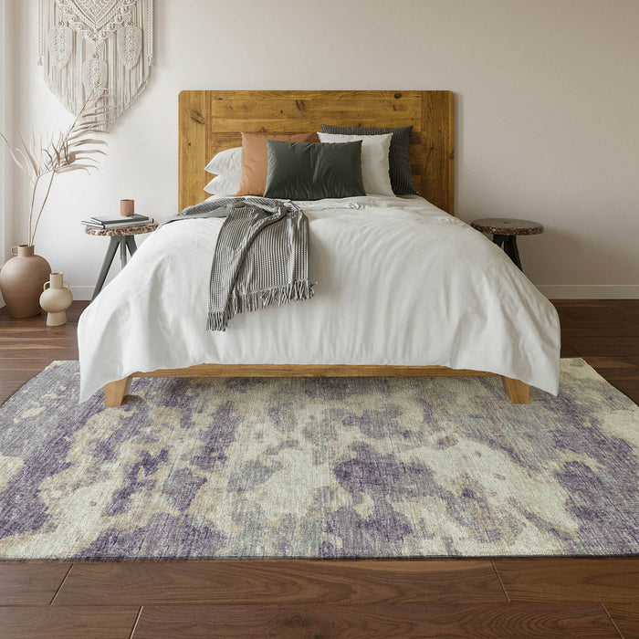 10' X 14' Abstract Washable Area Rug With UV Protection - Purple / Ivory