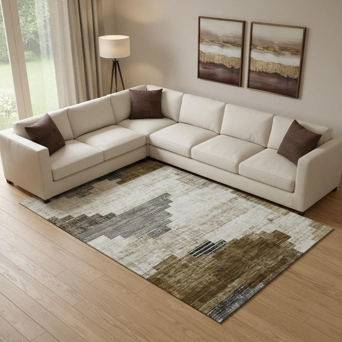 10' X 14' Geometric Washable Area Rug With UV Protection (704921) - Brown / Gray