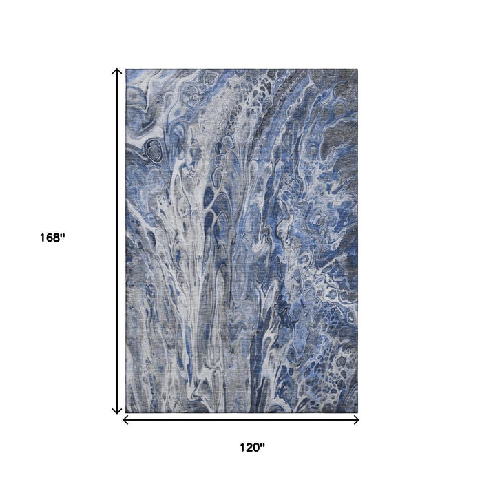 10' X 14' Abstract Washable Area Rug With UV Protection (650932) - Blue / Gray / Ivory