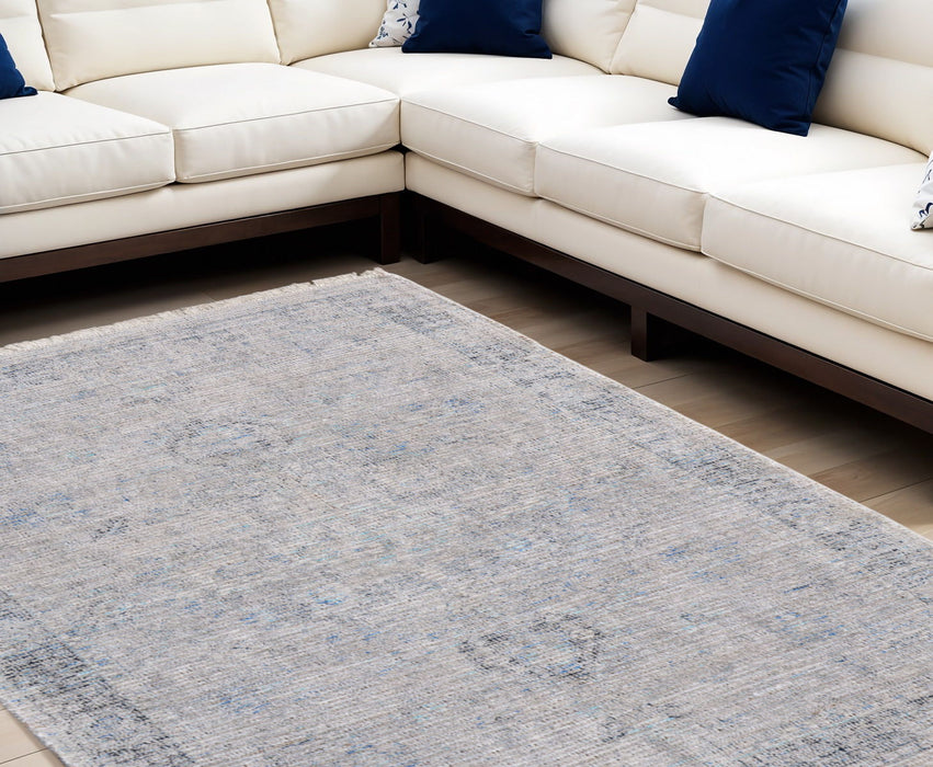 8' X 10' Abstract Hand Woven Distressed Area Rug With Fringe - Gray And Taupe